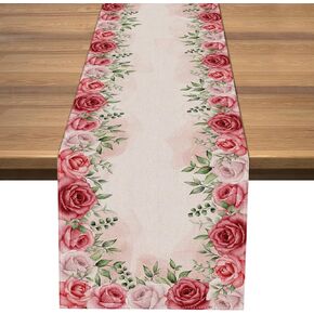 Nepnuser Mother's Day Red Rose Table Runner Watercolor Spring Wedding Bridal Shower Party Home Dining Room Kitchen Table Decoration