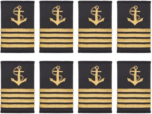 4 Pairs Shoulder Boards Epaulets Gold Anchor Shoulder Boards Badge Epaulets Captain Mate Navy Fleet Admiral Uniform Insignia Sliders Cosplay Epaulette Sliders, Four Bars Gold Stripes in Kuwait