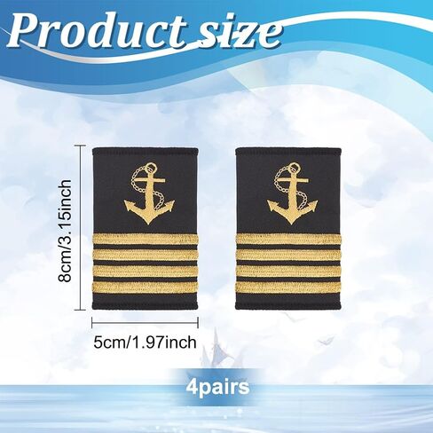 4 Pairs Shoulder Boards Epaulets Gold Anchor Shoulder Boards Badge Epaulets Captain Mate Navy Fleet Admiral Uniform Insignia Sliders Cosplay Epaulette Sliders, Four Bars Gold Stripes in Kuwait