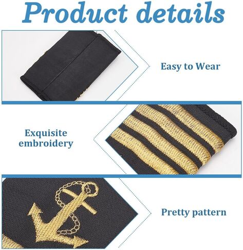 4 Pairs Shoulder Boards Epaulets Gold Anchor Shoulder Boards Badge Epaulets Captain Mate Navy Fleet Admiral Uniform Insignia Sliders Cosplay Epaulette Sliders, Four Bars Gold Stripes in Kuwait