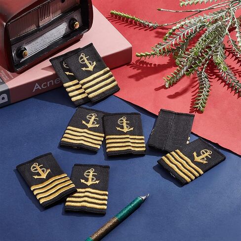 4 Pairs Shoulder Boards Epaulets Gold Anchor Shoulder Boards Badge Epaulets Captain Mate Navy Fleet Admiral Uniform Insignia Sliders Cosplay Epaulette Sliders, Four Bars Gold Stripes in Kuwait