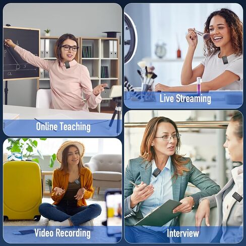 ميكروفون لافالير لاسلكي (2TX+1RX) - نطاق 230 قدم، طاقة بطارية 9 ساعات، إلغاء الضوضاء النشط، ميكروفون لاسلكي للكمبيوتر الشخصي، iPhone، وAndroid لتسجيل المقابلات ومدونات الفيديو in Kuwait
