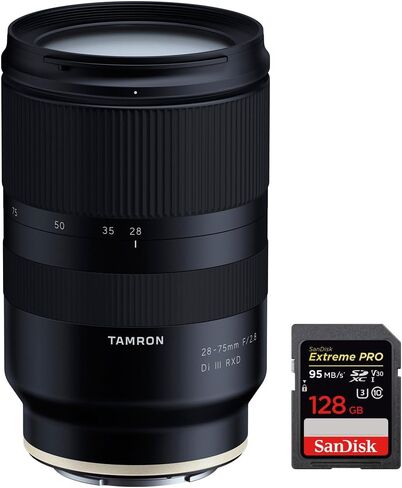 عدسة تامرون 28-75 ملم F/2.8 Di III RXD كاملة الإطار E-Mount لسوني ميرورلز (A036) مع بطاقة ذاكرة سانديسك اكستريم برو SDXC 128 جيجا UHS-1 in Saudi Arabia