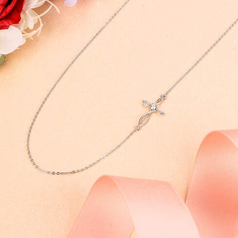 EVER FAITH 925 Sterling Silver CZ Cross Necklace Religious Church Sideways Cross Choker Infinity Charm Bracelet Link Jewelry Set for Women in Saudi Arabia