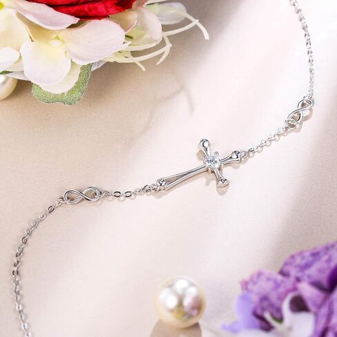 EVER FAITH 925 Sterling Silver CZ Cross Necklace Religious Church Sideways Cross Choker Infinity Charm Bracelet Link Jewelry Set for Women in Saudi Arabia