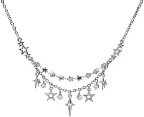 الطبقات نجمة شرابة قلادة للنساء الفتيات الفضة مكعب زركونيا لذيذ بوهو العصرية نجوم الخرز سلسلة المختنق الأزياء سباركلي المفتوحة ستار كريستال قلادة القلائد قابل للتعديل مجوهرات هدية in Kuwait
