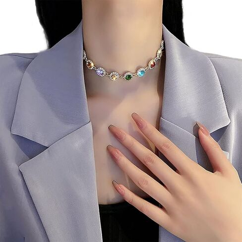 ELABEST قلادة كريستال حجر الراين بلينغ المختنق الملونة بلينغ سلسلة حفلة ملهى ليلي الكرة زي مجوهرات للنساء in Kuwait