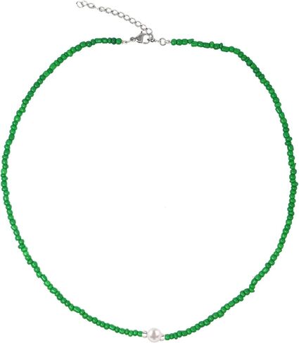 الأخضر مطرز المختنق قلادة البوهيمي Adjusatble حساسة المياه العذبة اللؤلؤ قلادة القلائد أزياء الصيف المجوهرات هدية للنساء فتاة الذهب الأبيض مطلي in Kuwait