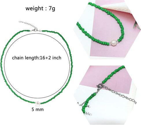 الأخضر مطرز المختنق قلادة البوهيمي Adjusatble حساسة المياه العذبة اللؤلؤ قلادة القلائد أزياء الصيف المجوهرات هدية للنساء فتاة الذهب الأبيض مطلي in Kuwait