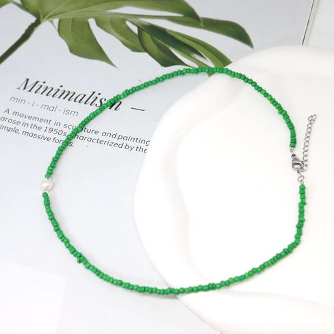 الأخضر مطرز المختنق قلادة البوهيمي Adjusatble حساسة المياه العذبة اللؤلؤ قلادة القلائد أزياء الصيف المجوهرات هدية للنساء فتاة الذهب الأبيض مطلي in Kuwait