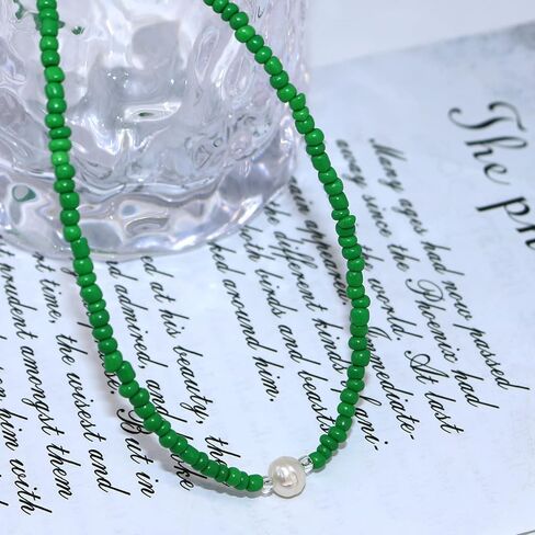 الأخضر مطرز المختنق قلادة البوهيمي Adjusatble حساسة المياه العذبة اللؤلؤ قلادة القلائد أزياء الصيف المجوهرات هدية للنساء فتاة الذهب الأبيض مطلي in Kuwait