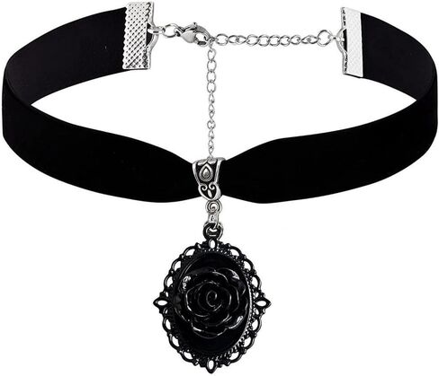 Red Rose Cameo Pendent Choker,Gothic Black Velvet Choker Necklace Vintage Resin Red Crystal Gem Pendent Necklace Witch Jewelry Gift for Women in Saudi Arabia