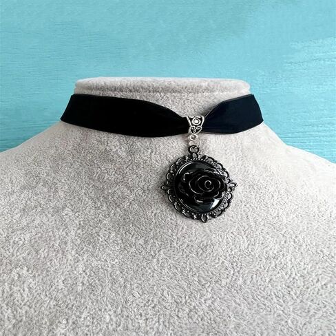 Red Rose Cameo Pendent Choker,Gothic Black Velvet Choker Necklace Vintage Resin Red Crystal Gem Pendent Necklace Witch Jewelry Gift for Women in Saudi Arabia