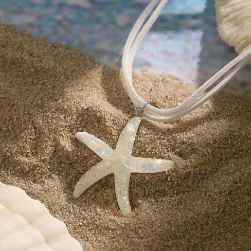 Gold Starfish Pendant Necklace For Women Fringe Necklace Boho Layered Starfish Pendant Choker Trendy White Velvet Necklace Summer Beach Necklaces for Women and Teen Girls in Saudi Arabia