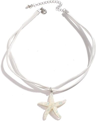 Gold Starfish Pendant Necklace For Women Fringe Necklace Boho Layered Starfish Pendant Choker Trendy White Velvet Necklace Summer Beach Necklaces for Women and Teen Girls in Saudi Arabia