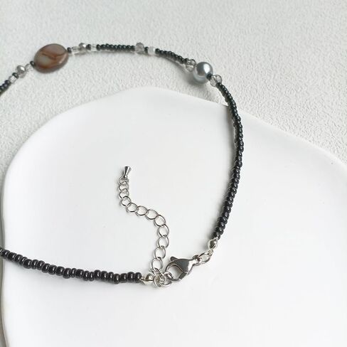 قلادة مطرزة للنساء بحجر غير منتظم وقلادة من اللؤلؤ مصنوعة يدويًا من الأحجار الكريمة بوهو قلادة مجوهرات صيفية للنساء in Kuwait