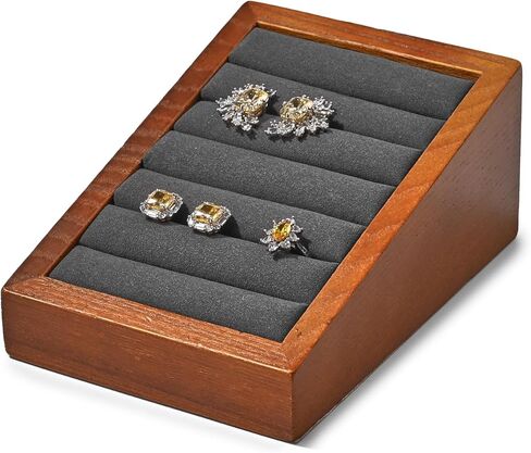 Solid Wood Jewelry Ring Tray Display Stand Slotted Jewelry Ring Showcase Display Jewelry Organizer Ring Holder for Trade Showcase(Grey) in Saudi Arabia
