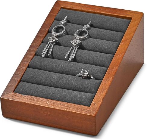 صينية عرض مجوهرات من الخشب الصلب، حامل عرض خاتم مجوهرات مشقوق، عرض منظم المجوهرات، حامل حلقي لعرض التجارة (رمادي) in Kuwait