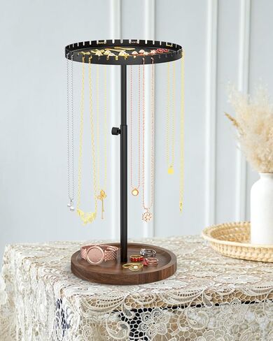 Jewelry Holder for Necklaces Earrings Bracelets - Round Jewelry Stand Organizer for Storage Display, Large Tall Wood Jewellery Tower Rack for Aesthetic Room Decor Girl Preppy Women Gift Rustic Black in Saudi Arabia