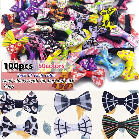 100PCS(50pairs) Cute Puppy Dog Hair Bows for Small Dogs with Clips Handmade，Small Size Girl Hair Accessories Puppy Grooming in Saudi Arabia