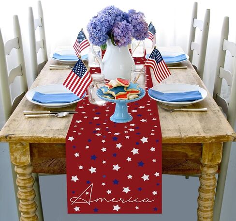 Red Stars Table Runner 4th of July Independence Day Table Runner for Memorial Day Holiday Dining Table Decor for Veterans Day Party Decoration 13x72 Inch in Saudi Arabia