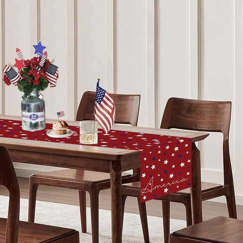 Red Stars Table Runner 4th of July Independence Day Table Runner for Memorial Day Holiday Dining Table Decor for Veterans Day Party Decoration 13x72 Inch in Saudi Arabia