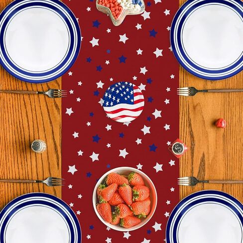 Red Stars Table Runner 4th of July Independence Day Table Runner for Memorial Day Holiday Dining Table Decor for Veterans Day Party Decoration 13x72 Inch in Saudi Arabia
