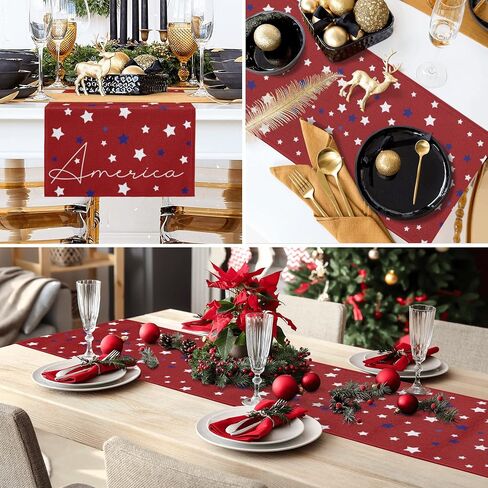 Red Stars Table Runner 4th of July Independence Day Table Runner for Memorial Day Holiday Dining Table Decor for Veterans Day Party Decoration 13x72 Inch in Saudi Arabia