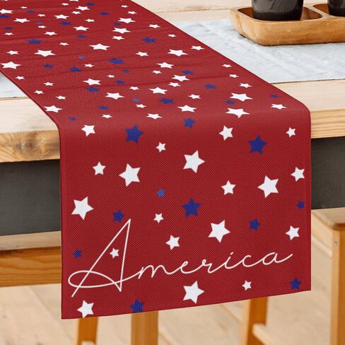 Red Stars Table Runner 4th of July Independence Day Table Runner for Memorial Day Holiday Dining Table Decor for Veterans Day Party Decoration 13x72 Inch in Saudi Arabia