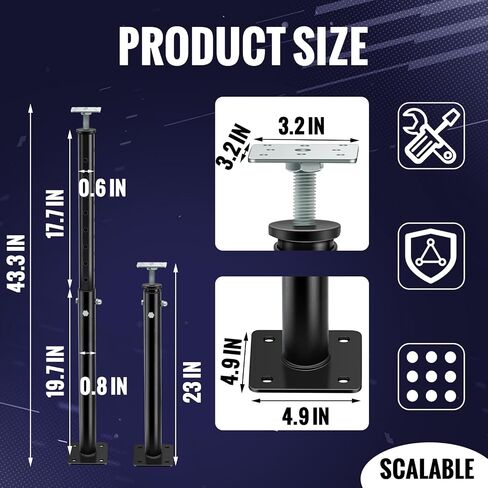 Adjustable Jack Post Steel Floor Jack Floor Support Jack Pole Jack for Porch Roof Deck Heavy Load Areas, 23.23"-43.31" Adjustable Height, Black in Saudi Arabia