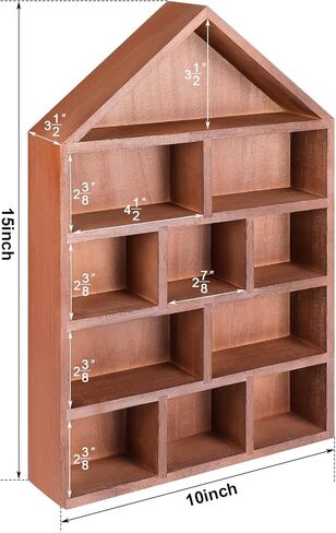 House Shaped Wooden Shadow Cubby Box 10 W x 2 1/4 D x 15 H Hanging Display Shelf Organizer Wall Mounted Curio Cabinet Wooden Display Case Miniature Display Shelf for Figures (Wood Color) in Kuwait