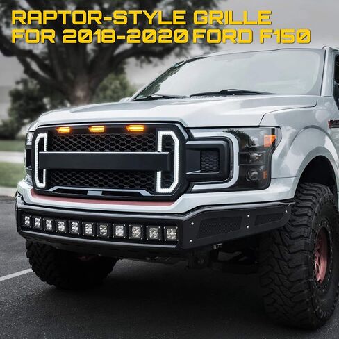 Mesh Grille Front Grill Matte Black Replacement Compatible for Ford F-150 2004-2008 with DRL & Turn Signal Lights and 3 Amber LED Lights in Saudi Arabia