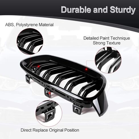 شبكة شواء F10، شبكة أمامية ATPOEN شرائح مزدوجة لسيارات BMW 5 Series F10 F11 F18 M5 535i 525i 528i 2010 2011 2012 2013 2014 2015 2016 2017 أسود لامع in Kuwait