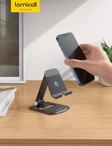 Lamicall [𝙐𝙥𝙜𝙧𝙖𝙙𝙚𝙙] Cell Phone Stand for Desk - Aluminum Stable Large Base for Desk, Superb Surface Craftsmanship, Portable Cell Phone Dock, for iPhone and 4 to 10" Cellphone in Saudi Arabia