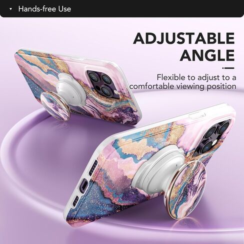GVIEWIN Marble Glitter Phone Grip with Foldable Kickstand, Soft Plastic Cell Phone Grip Stand Holder for iPhone 15 Pro Max/15 Plus/14/13/12 & Galaxy S24/S23 Ultra and Other Phones(Quicksand/Purple) in Saudi Arabia