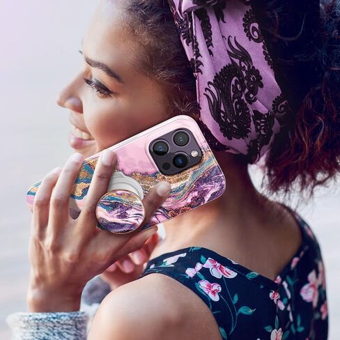 GVIEWIN Marble Glitter Phone Grip with Foldable Kickstand, Soft Plastic Cell Phone Grip Stand Holder for iPhone 15 Pro Max/15 Plus/14/13/12 & Galaxy S24/S23 Ultra and Other Phones(Quicksand/Purple) in Saudi Arabia