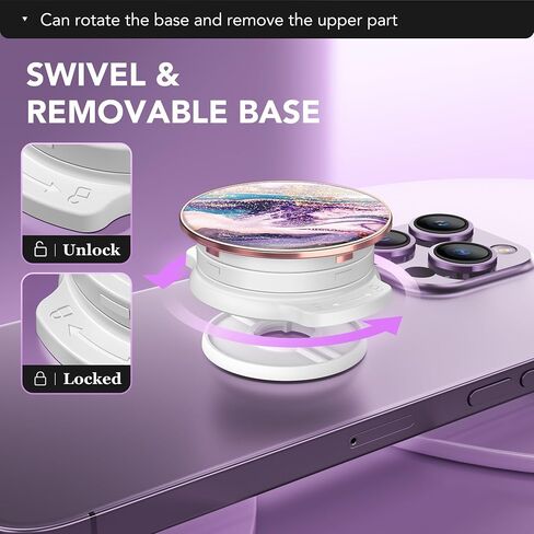 GVIEWIN Marble Glitter Phone Grip with Foldable Kickstand, Soft Plastic Cell Phone Grip Stand Holder for iPhone 15 Pro Max/15 Plus/14/13/12 & Galaxy S24/S23 Ultra and Other Phones(Quicksand/Purple) in Saudi Arabia