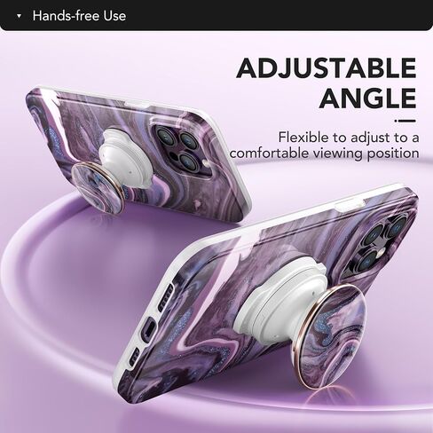 GVIEWIN Marble Glitter Phone Grip with Foldable Kickstand, Soft Plastic Cell Phone Grip Stand Holder for iPhone 15 Pro Max/15 Plus/14/13/12 & Galaxy S24/S23 Ultra and Other Phones(Quicksand/Purple) in Saudi Arabia