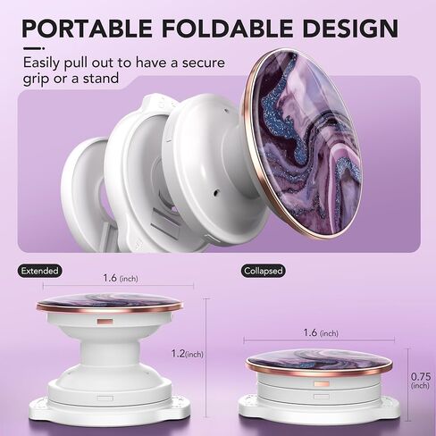 GVIEWIN Marble Glitter Phone Grip with Foldable Kickstand, Soft Plastic Cell Phone Grip Stand Holder for iPhone 15 Pro Max/15 Plus/14/13/12 & Galaxy S24/S23 Ultra and Other Phones(Quicksand/Purple) in Saudi Arabia
