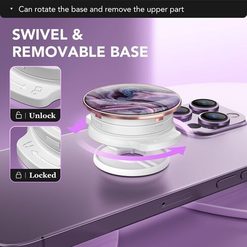 GVIEWIN Marble Glitter Phone Grip with Foldable Kickstand, Soft Plastic Cell Phone Grip Stand Holder for iPhone 15 Pro Max/15 Plus/14/13/12 & Galaxy S24/S23 Ultra and Other Phones(Quicksand/Purple) in Saudi Arabia