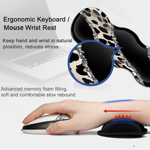 Extended Gaming Mouse Pad 31.5x11.8 Big Desk Mat, Ergonomic Memory Foam Keyboard Wrist Rest Support, for Home Laptop Office Desk Pad with Non-Slip Base, Gold Black Leopard Print Large Mouse Pad in Saudi Arabia