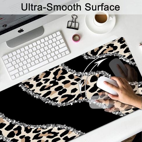 Extended Gaming Mouse Pad 31.5x11.8 Big Desk Mat, Ergonomic Memory Foam Keyboard Wrist Rest Support, for Home Laptop Office Desk Pad with Non-Slip Base, Gold Black Leopard Print Large Mouse Pad in Saudi Arabia