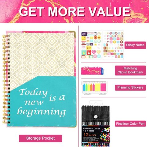 GNILLKO 2024-2025 Monthly Planner, Daily Planner 2024-2025 with Tabs, July 2024- June 2025 Weekly/Monthly Planner, 2024-2025 Planner with Color Pen, Sticky Notes, Stickers, Elastic Closure, Inner Pocket, Round Corner, 8.5" x 6.2"-Pink in Saudi Arabia