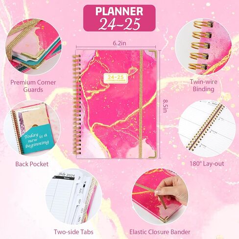 GNILLKO 2024-2025 Monthly Planner, Daily Planner 2024-2025 with Tabs, July 2024- June 2025 Weekly/Monthly Planner, 2024-2025 Planner with Color Pen, Sticky Notes, Stickers, Elastic Closure, Inner Pocket, Round Corner, 8.5" x 6.2"-Pink in Saudi Arabia