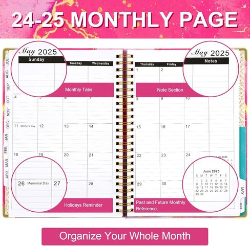 GNILLKO 2024-2025 Monthly Planner, Daily Planner 2024-2025 with Tabs, July 2024- June 2025 Weekly/Monthly Planner, 2024-2025 Planner with Color Pen, Sticky Notes, Stickers, Elastic Closure, Inner Pocket, Round Corner, 8.5" x 6.2"-Pink in Saudi Arabia