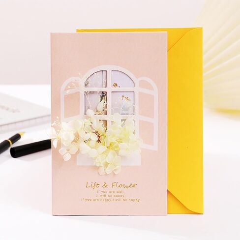 4 Thank You Cards with Envelopes, 4.3 "x6.7, Handmade Real Flower Greeting Cards, Suitable for Various Occasions, with Interesting Stickers. in Saudi Arabia