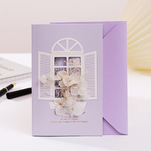 4 Thank You Cards with Envelopes, 4.3 "x6.7, Handmade Real Flower Greeting Cards, Suitable for Various Occasions, with Interesting Stickers. in Saudi Arabia