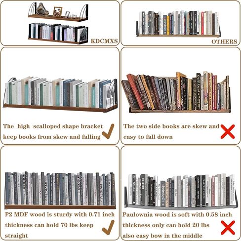 Floating Book Shelves for Wall Set of 2,Large 31.5×7.9 inch Rustic Floating Shelves,Rustic Brown Floating Bookshelf,Hanging Bookshelves for Wall, Farmhouse,Laundry Room,Bedroom,Kitchen. in Saudi Arabia