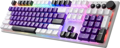 iRocks K74R Wireless RGB Rechargeable Illuminated Mechanical Gaming Keboard, Hot-Swappable Gateron Switches, Easy-to-Clean Floating Design, PBT 107 Keys NKRO, Detachable USB-C Cable - White Amethyst in Saudi Arabia
