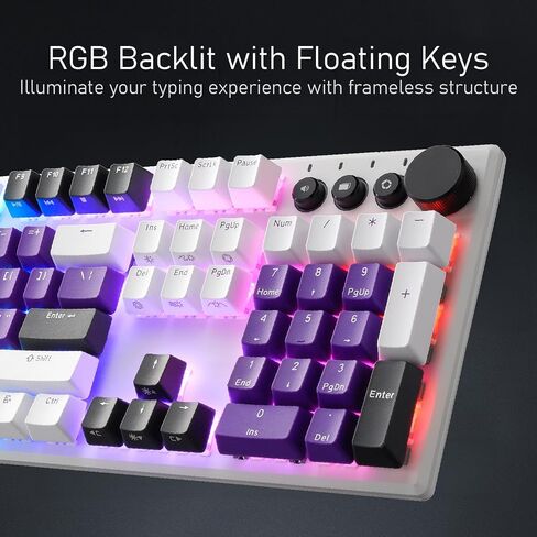 iRocks K74R Wireless RGB Rechargeable Illuminated Mechanical Gaming Keboard, Hot-Swappable Gateron Switches, Easy-to-Clean Floating Design, PBT 107 Keys NKRO, Detachable USB-C Cable - White Amethyst in Saudi Arabia